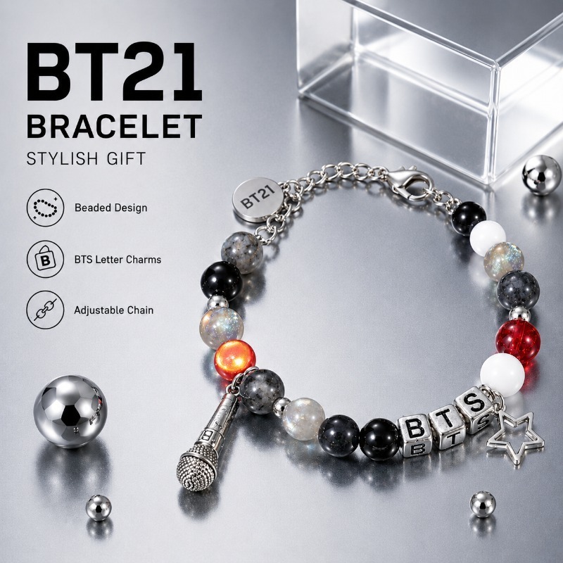 Musical Instrument Jewelry - BT21 Black Red Beaded Bracelet, Fan
