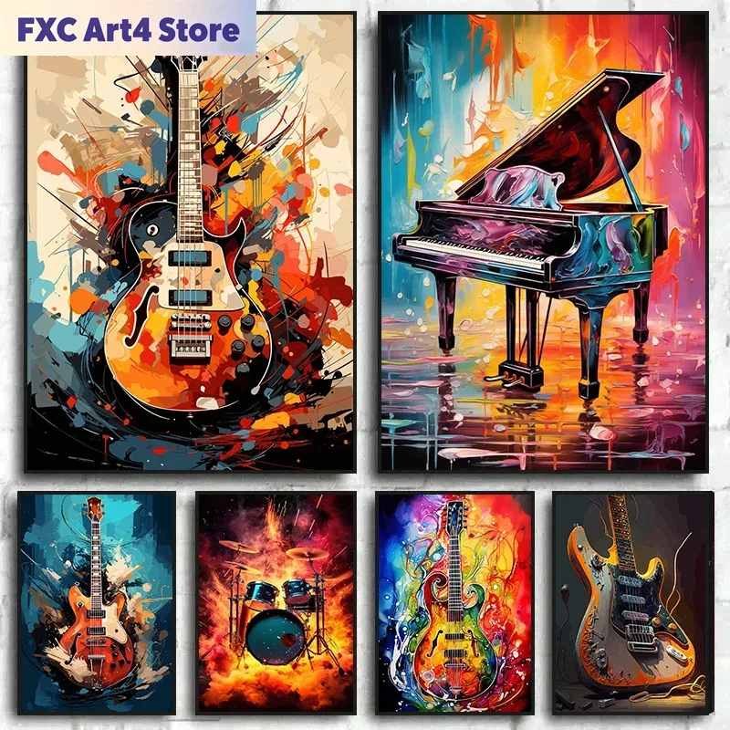 Musical Instrument Photo - Frameless Abstract Colorful Art Musical Instruments