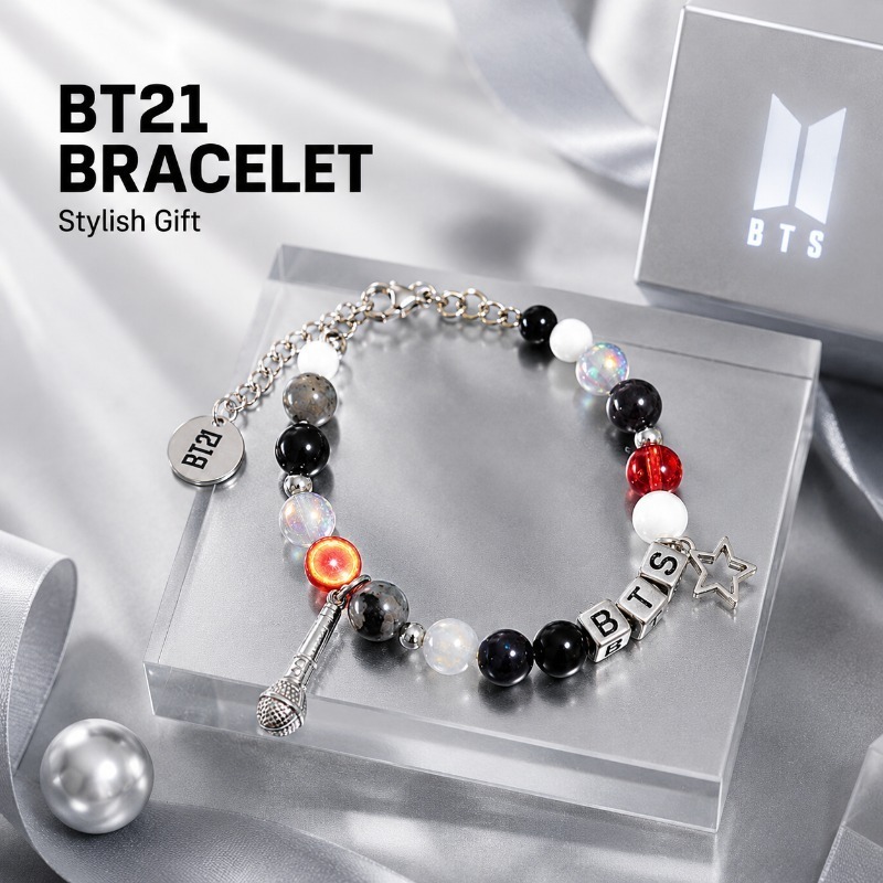 BT21 Black Red Beaded Bracelet - Musical Instrument Jewelry 评论和价格
