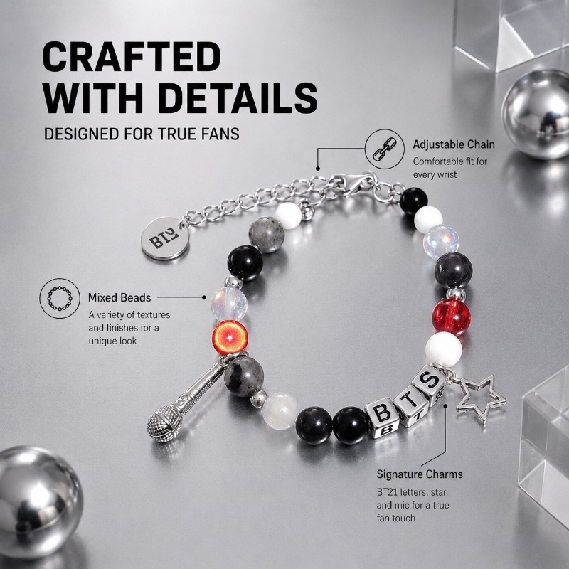 BT21 Black Red Beaded Bracelet - Musical Instrument Jewelry 评论和价格